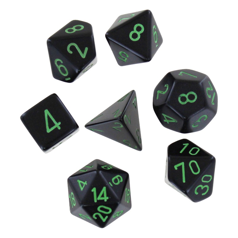 Chessex Opaque Black/green Polyhedral 7-Die Set