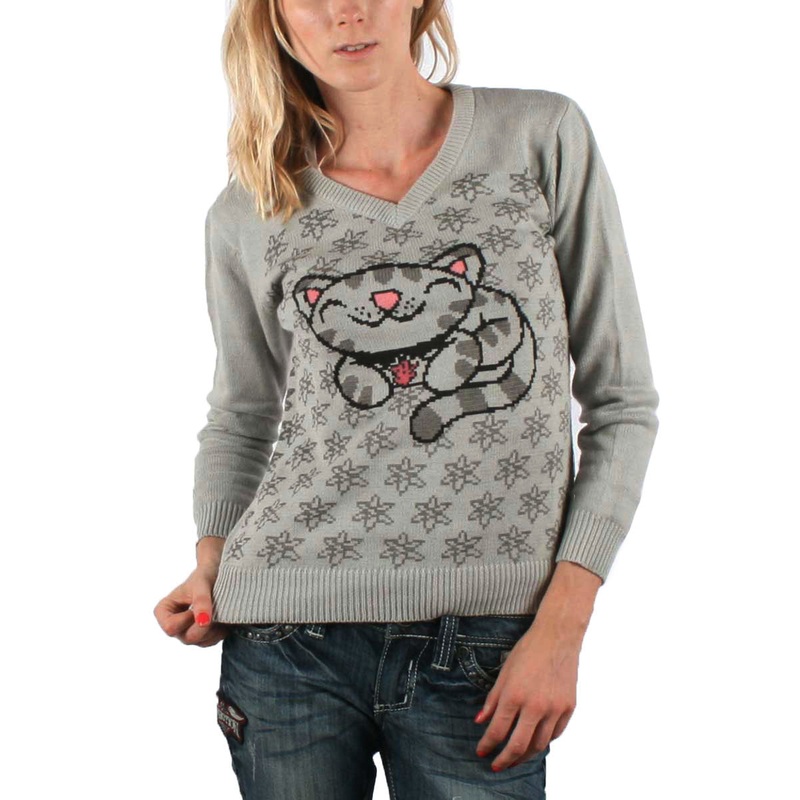Big Bang Theory Pixel Kitty Juniors V-Neck Sweater