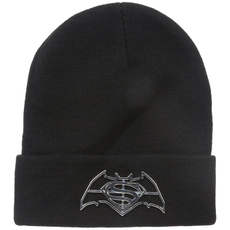 Batman v Superman Dawn of Justice Men's Light Weight Beanie Metal Logo, Black, One Size