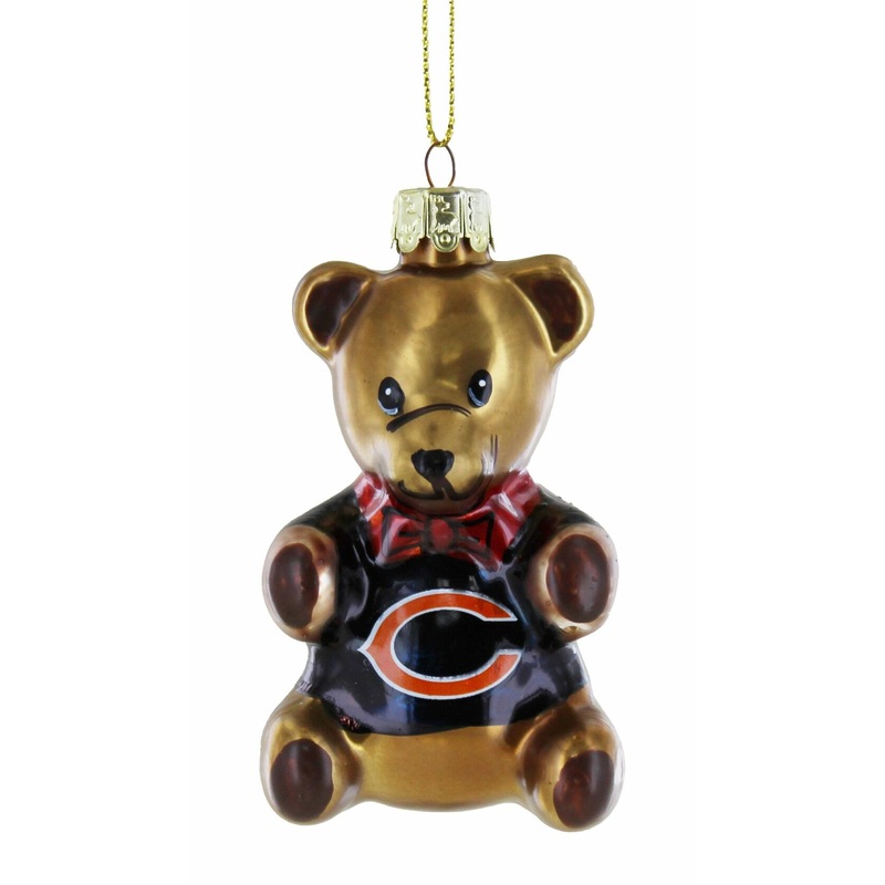 Chicago Bears 3.5" Blown Glass Teddy Bear Ornament