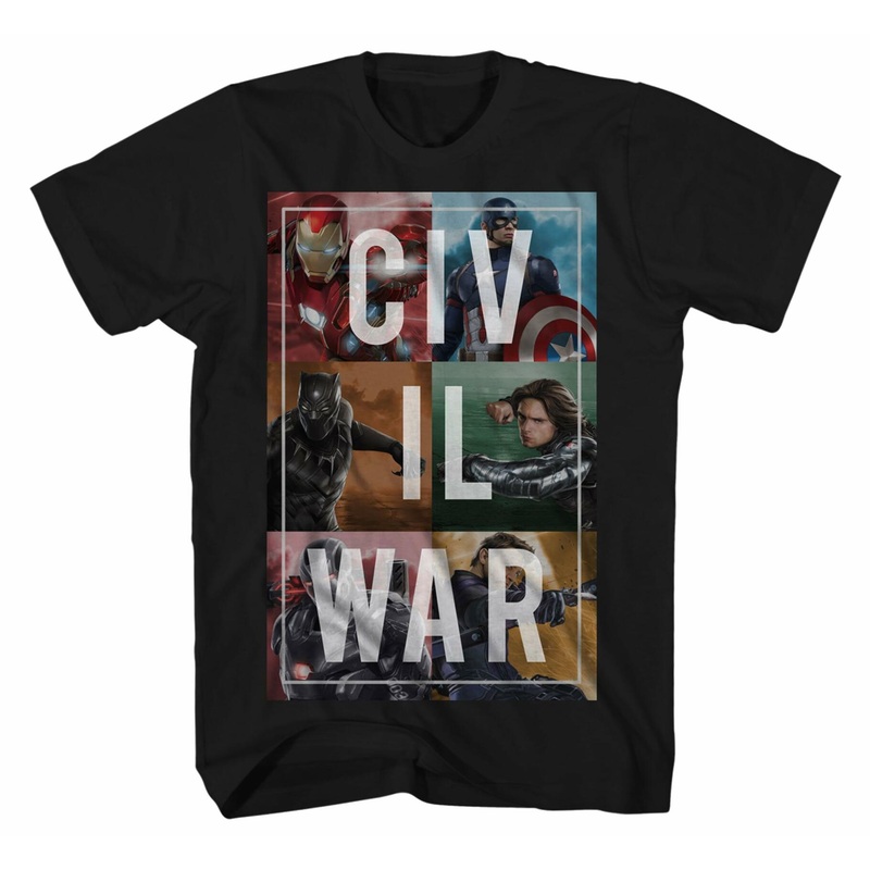 Captain America Civil War Split Up Men's Black Shirt