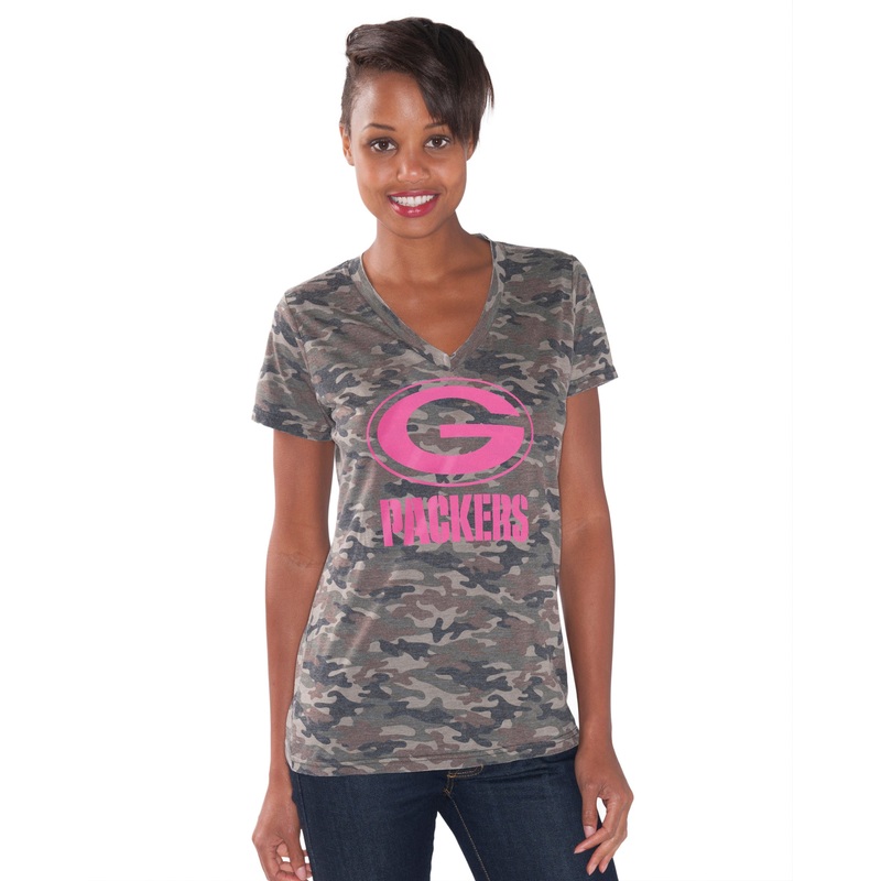 Green Bay Packers Brown Camo Women's V-Neck Tee