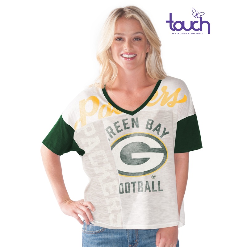 Green Bay Packers Oversize Women's Cream V-Neck Tee