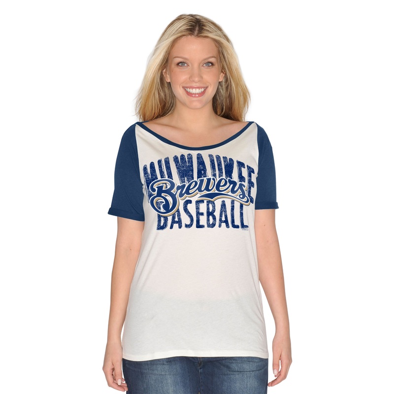 Milwaukee Brewers Women's Boat-Neck Cream Shirt