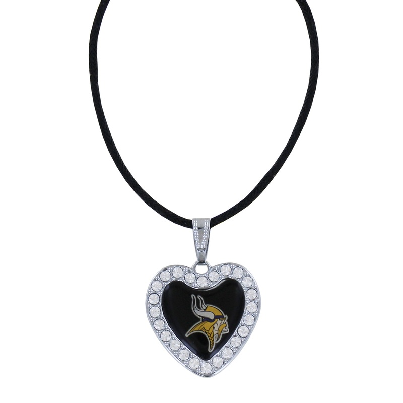 Minnesota Vikings Reversible Crystal Heart Pendant w/ Silk Cord