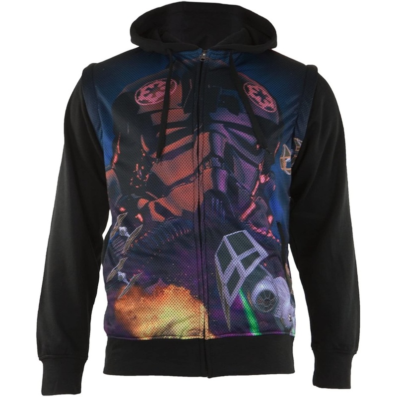 Star Wars Galagas Men's Black Sublimated Hoodie with Removable Sleeves