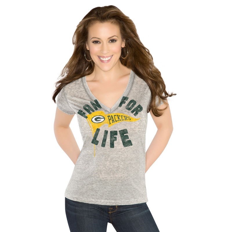 Green Bay Packers Women's Gray Fan for Life V-Neck T-Shirt