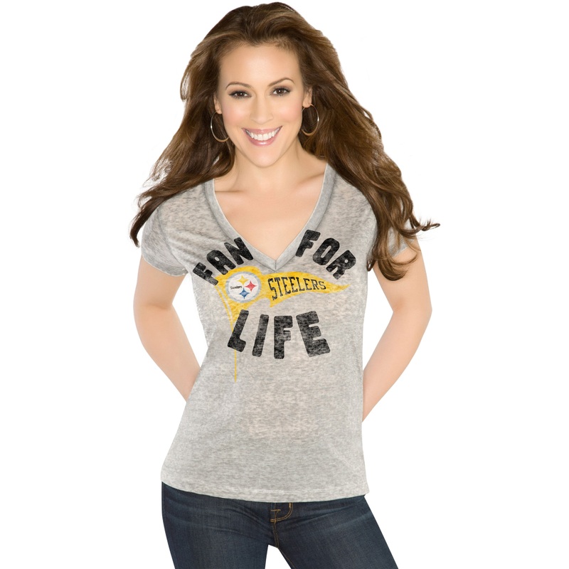 Pittsburgh Steelers Women's Gray Fan for Life V-Neck T-Shirt