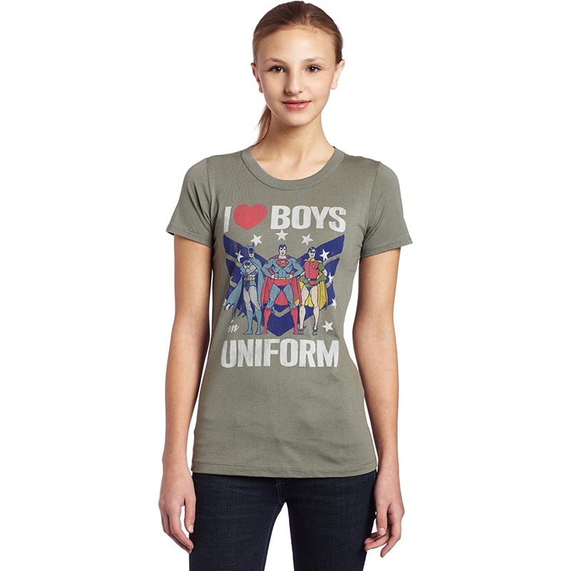 Batman, Robin, & Superman I Heart Boys in Uniform Juniors T-Shirt