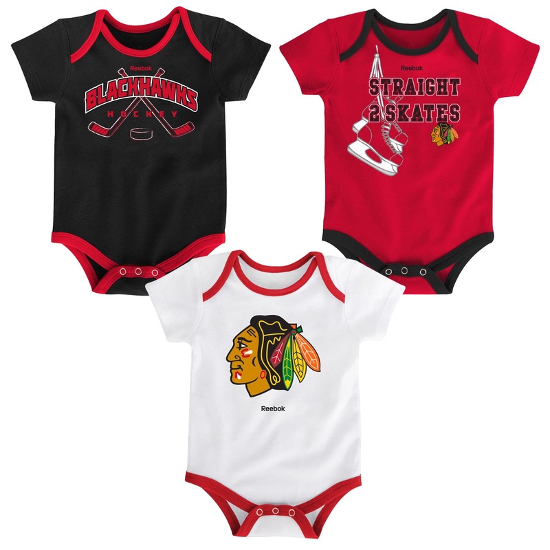 Chicago Blackhawks Reebok "Hat Trick" Infant 3 Pack Bodysuit Creeper Set