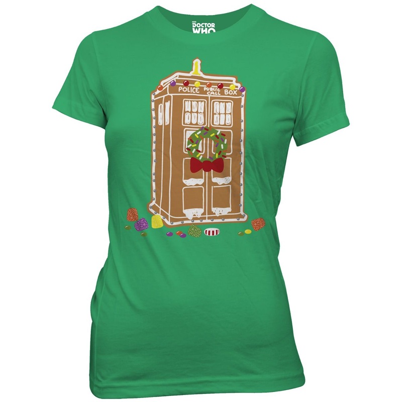 Doctor Who Gingerbread TARDIS Juniors Green T-Shirt