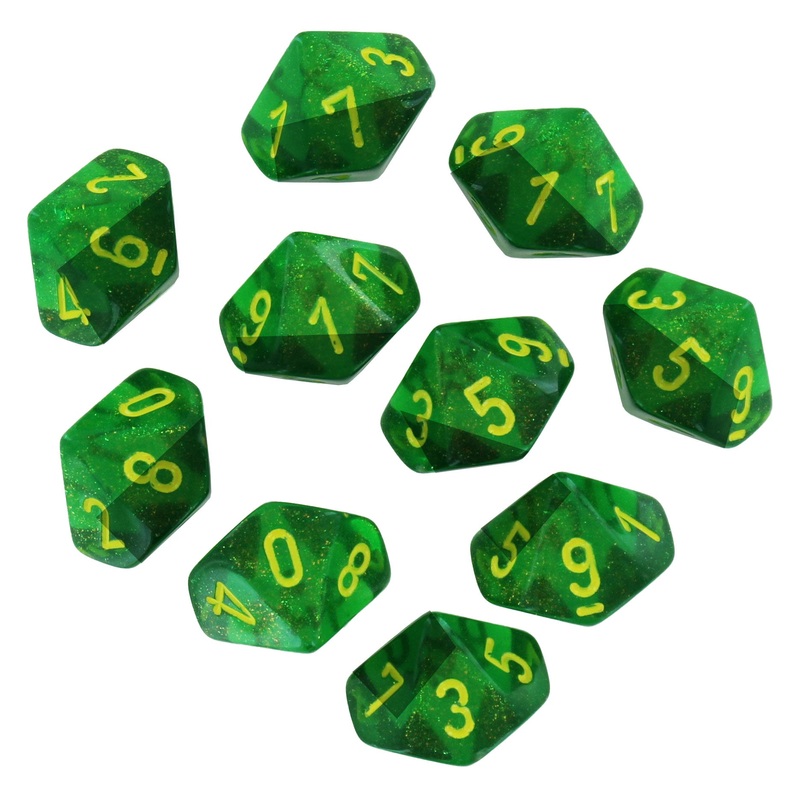 Chessex Borealis Maple Green/Yellow Set of 10 d10 Dice