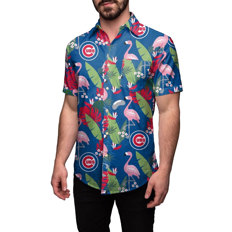 Chicago Cubs Floral Hawaiian Flamingo Button Up Shirt