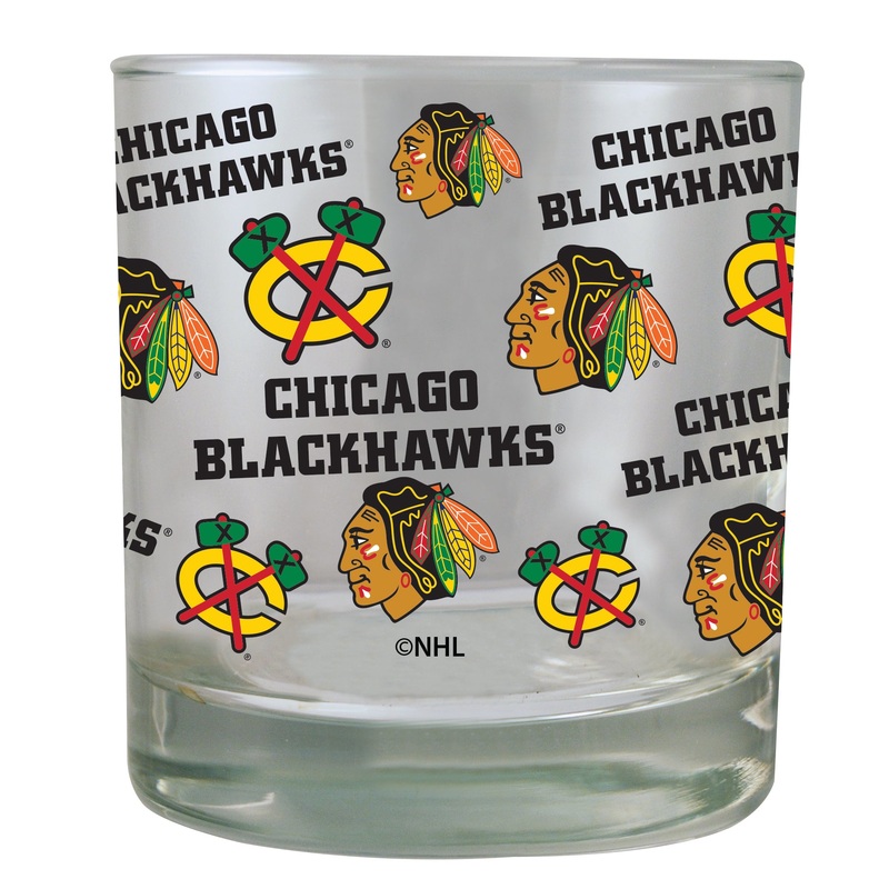 Chicago Blackhawks All-Over Print Rocks Glass 10oz (All Sales Final)