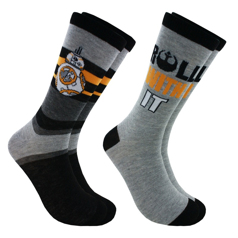 Star Wars BB8 Roll With It Adult Crew Socks 2 Pair Pack Shoe Size 6-12