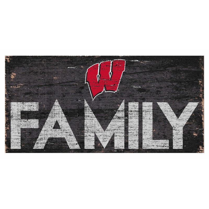 Wisconsin Badgers Family 12" x 6" Distressed Vintage Wood Sign