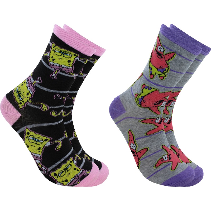 Spongebob Squarepants Patrick Star Ladies 2 Pair Pack Shoe Size 4-10
