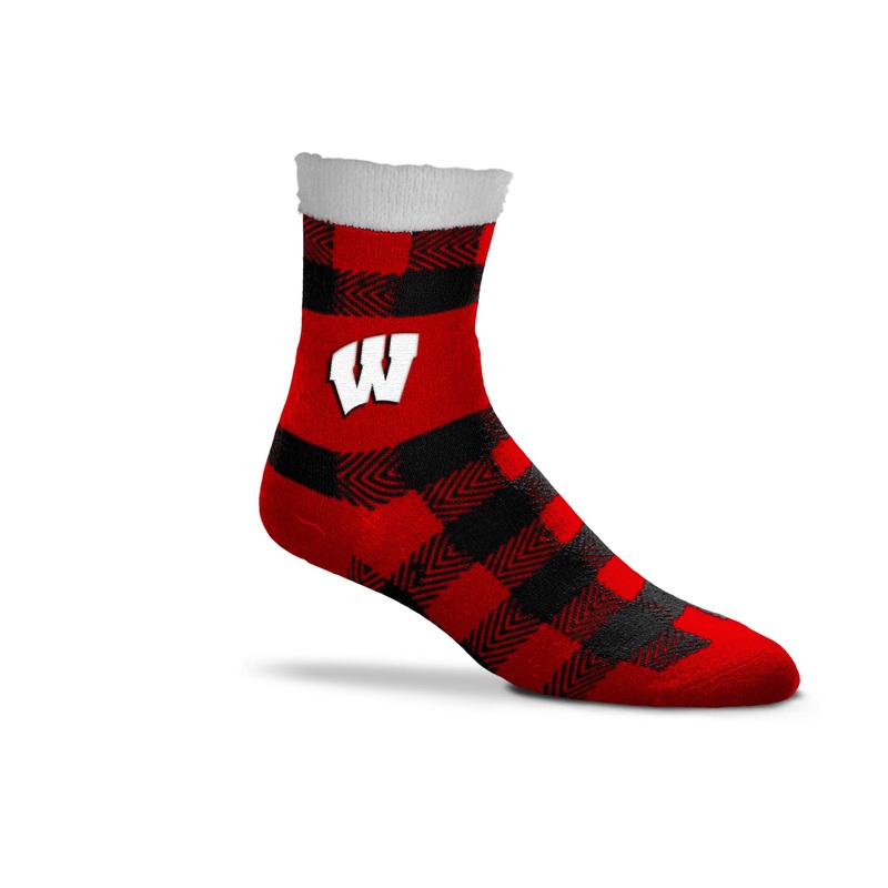 Wisconsin Badgers Buffalo Plaid Slipper Socks, One Size