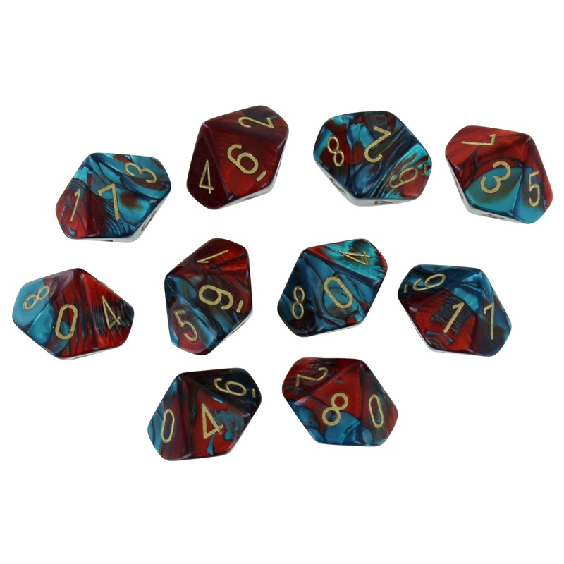 Chessex Gemini Red-Teal/Gold Set of Ten d10 Dice