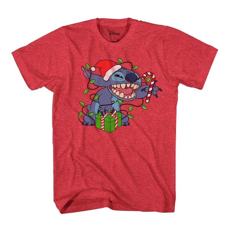 Disney Lilo & Stitch Christmas Lights Men's Shirt, Red