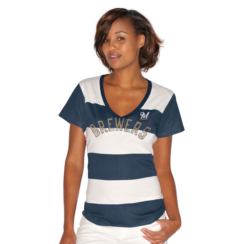 Milwaukee Brewers Striped Women's Blue/White V-Neck