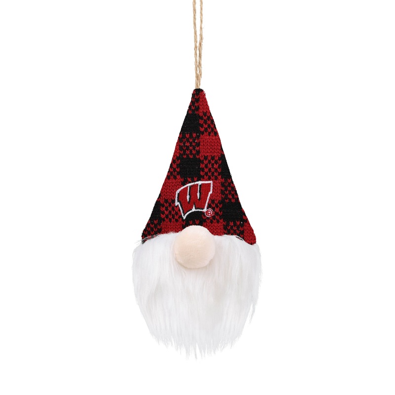Wisconsin Badgers Plush Gnome Ornament, Plaid Hat