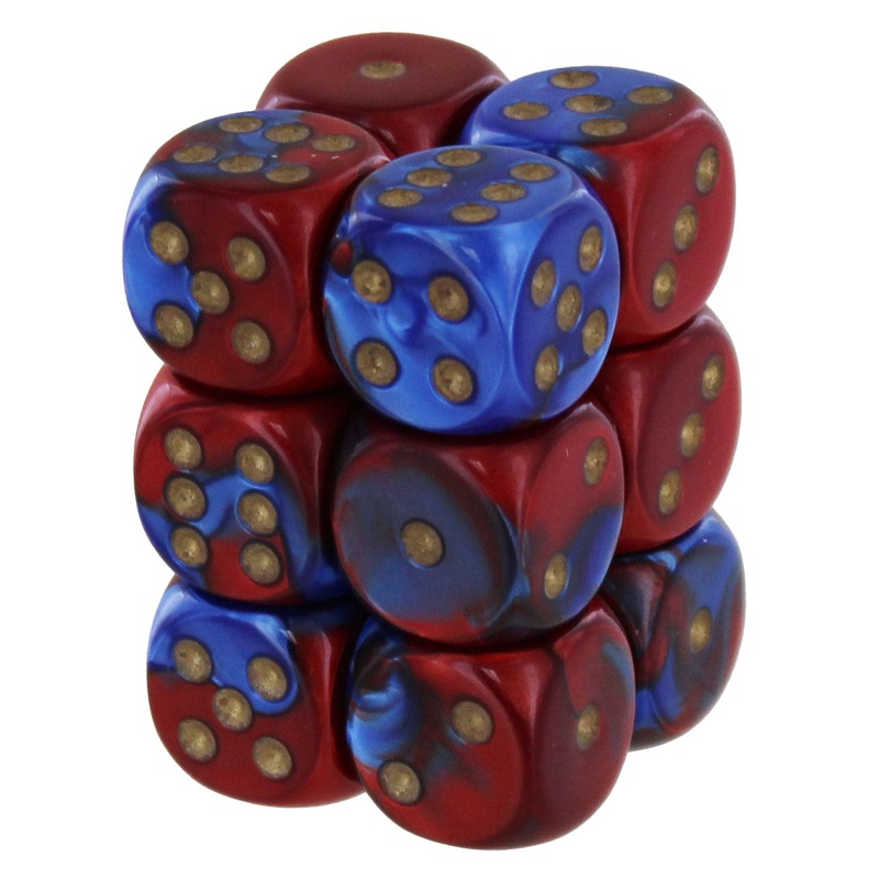 Chessex Gemini Blue-Red/Gold 16mm Dice Block (12)