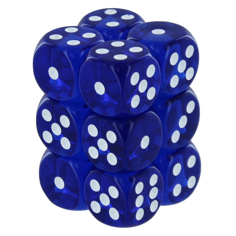 Chessex Dice d6: Translucent Blue/White Dice Block - Set of 12