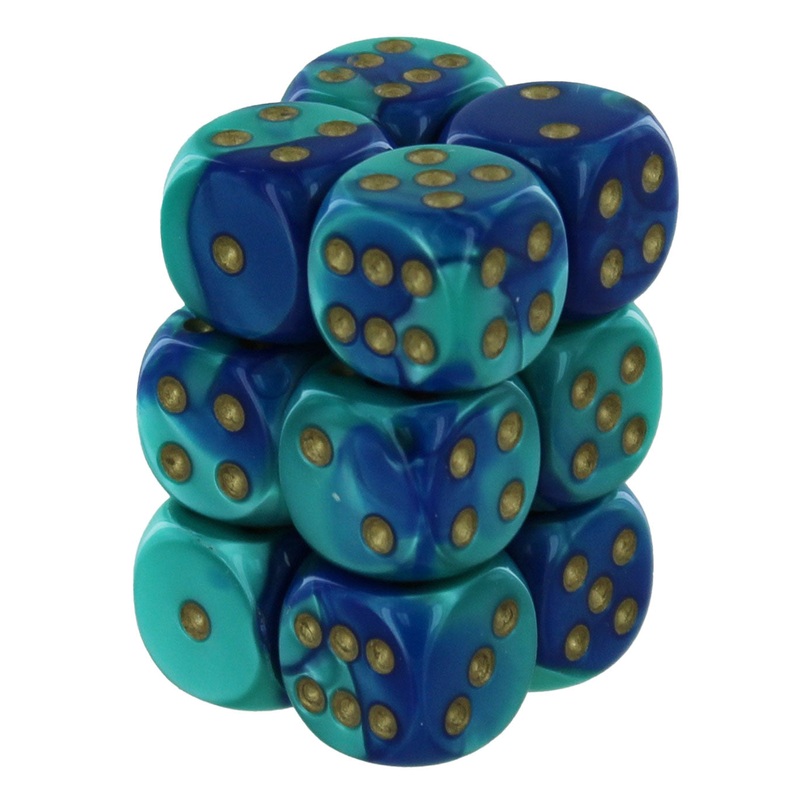 Chessex Gemini Blue-Teal/Gold 16mm Dice Block (12)