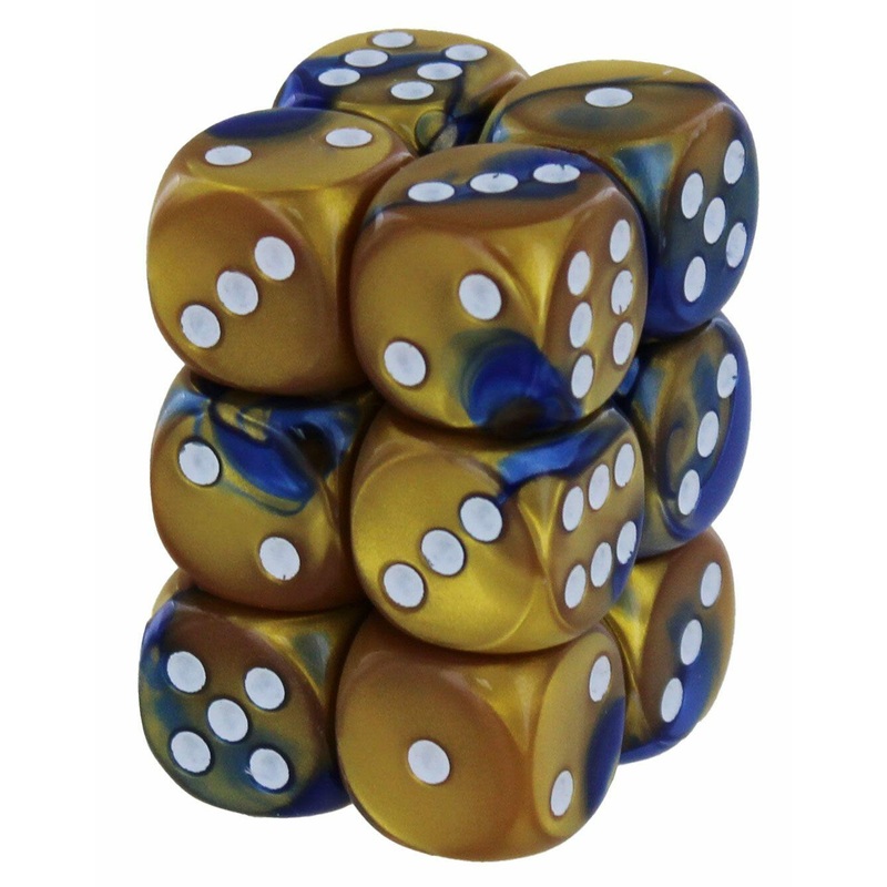 Chessex Gemini Blue-Gold/White 16mm D6 Dice Block (12)
