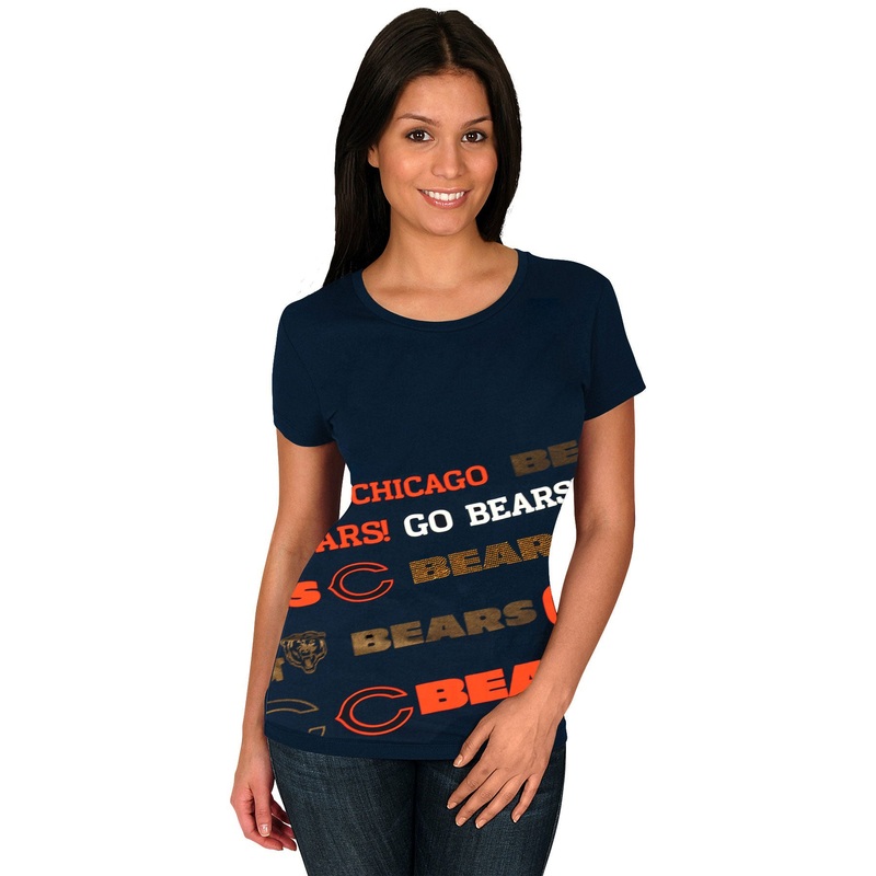 Chicago Bears Ladies Navy Blue Bling Diva Premium V-neck T-shirt