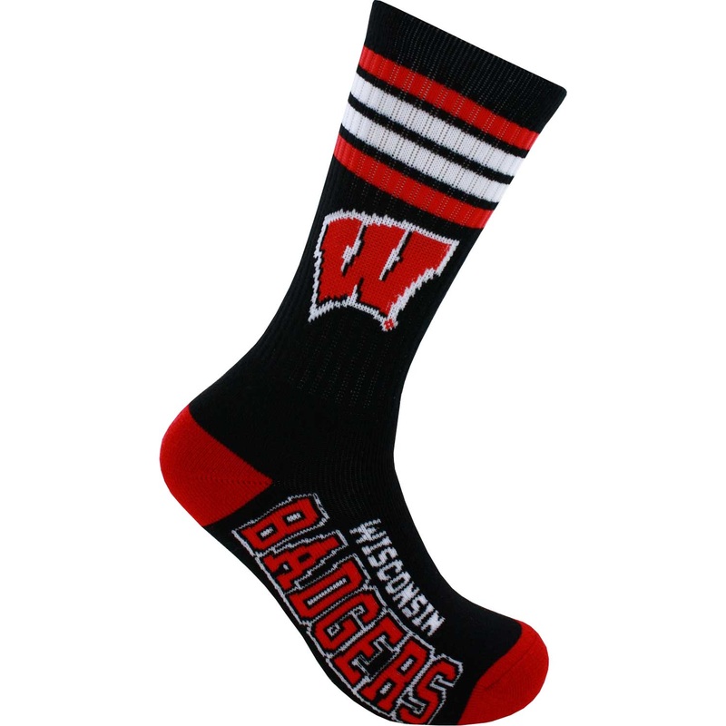 Wisconsin Badgers Deuce Black Crew Socks, Medium
