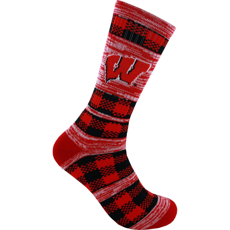 Wisconsin Badgers Double Plaid Men's Socks