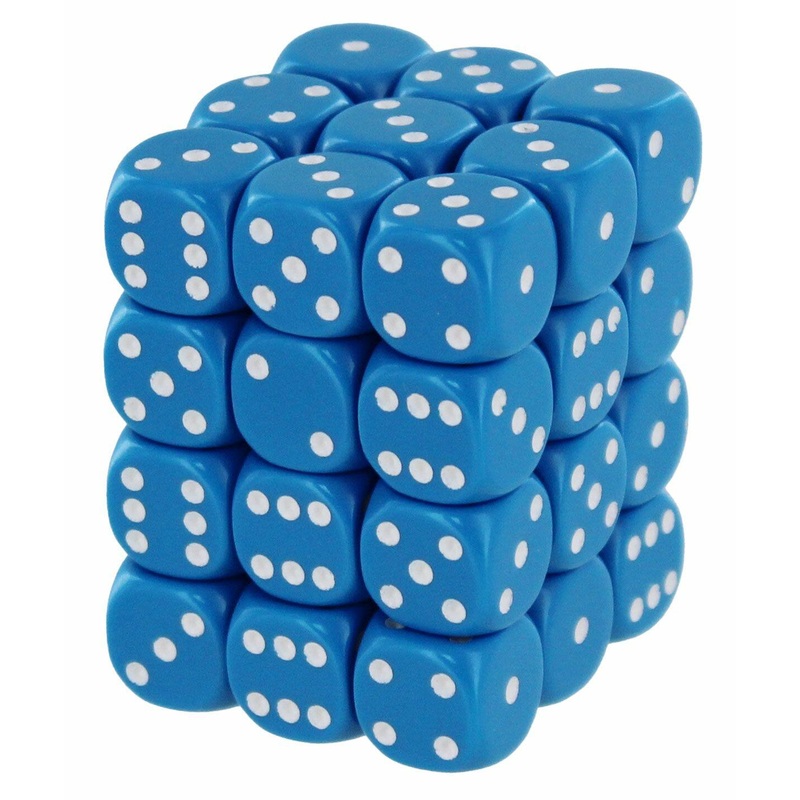 Chessex Opaque 12mm d6 Light Blue w/ White Dice Block - Set of 36
