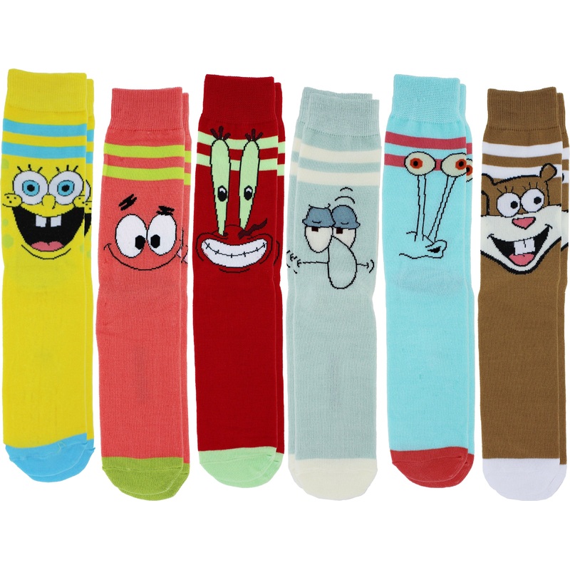Spongebob Squarepants Striped Men's Casual Crew Socks, 6-Pack, Size 8-12