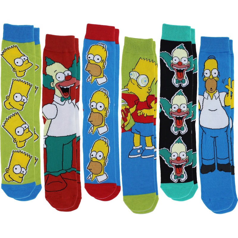 The Simpsons Characters Men's Casual Crew Socks, 6-Pack, Size 8-12
