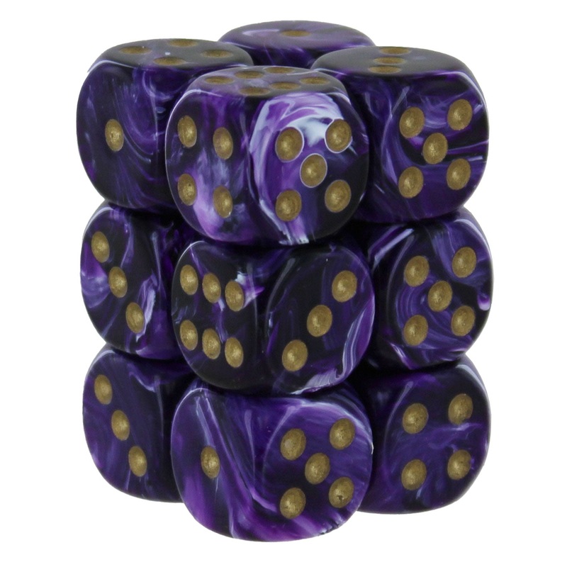Vortex Purple/gold 16mm d6 Dice Block (12 dice)