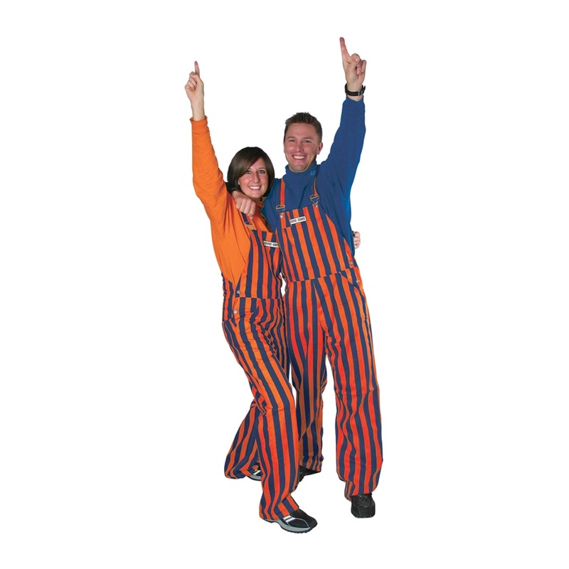 Adult Navy Blue & Orange Striped Game Bibs Overalls