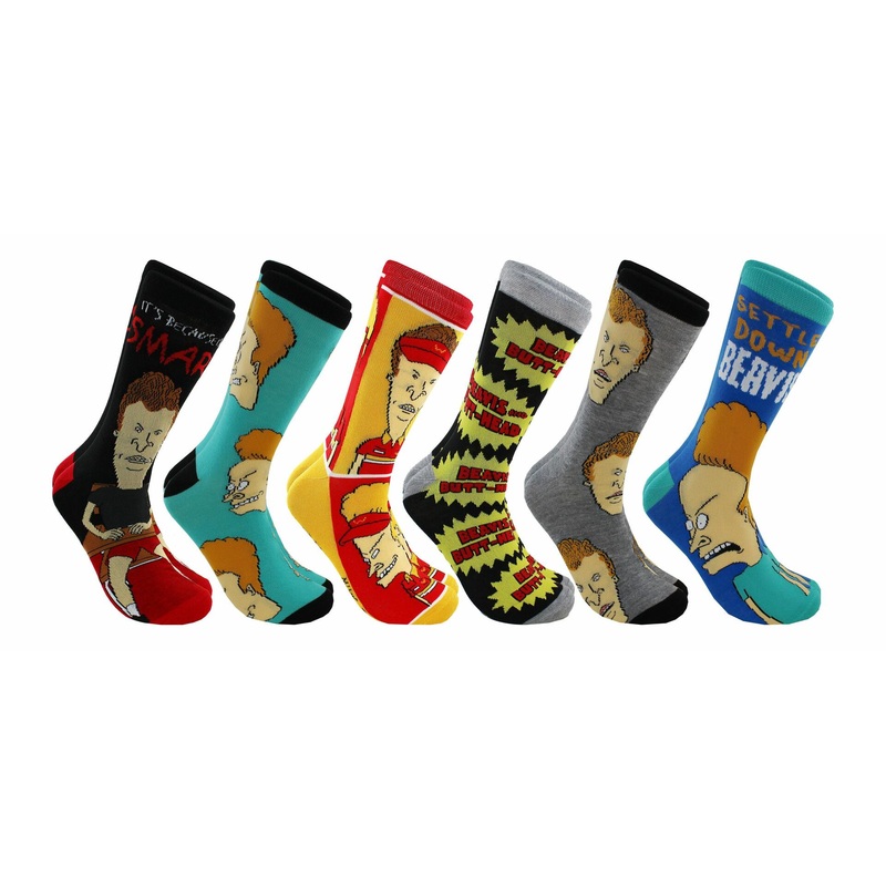 Beavis and Butt-Head Adult Casual Crew Socks, 6-Pack, Size 6-12