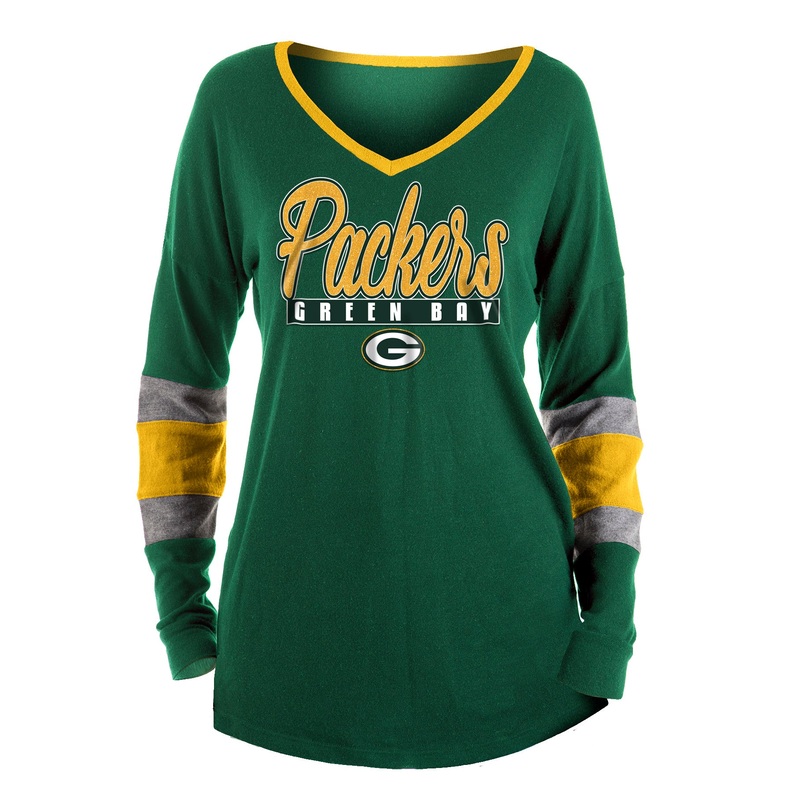 Green Bay Packers Team Color Glitter Long Sleeve Striped Shirt