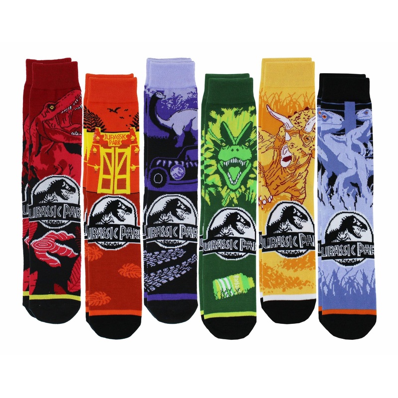 Jurassic Park Dinosaurs Adult Casual Crew Socks, 6-Pack, Size 6-12