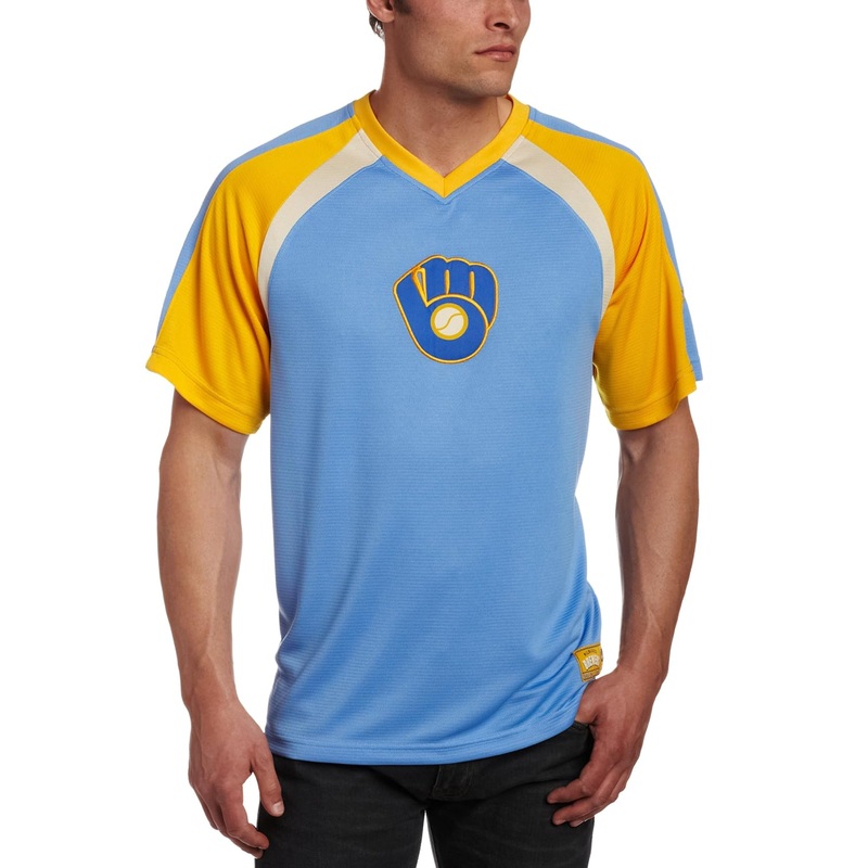 Milwaukee Brewers Fireballer Short Sleeve V-Neck Synthetic Raglan Shirt