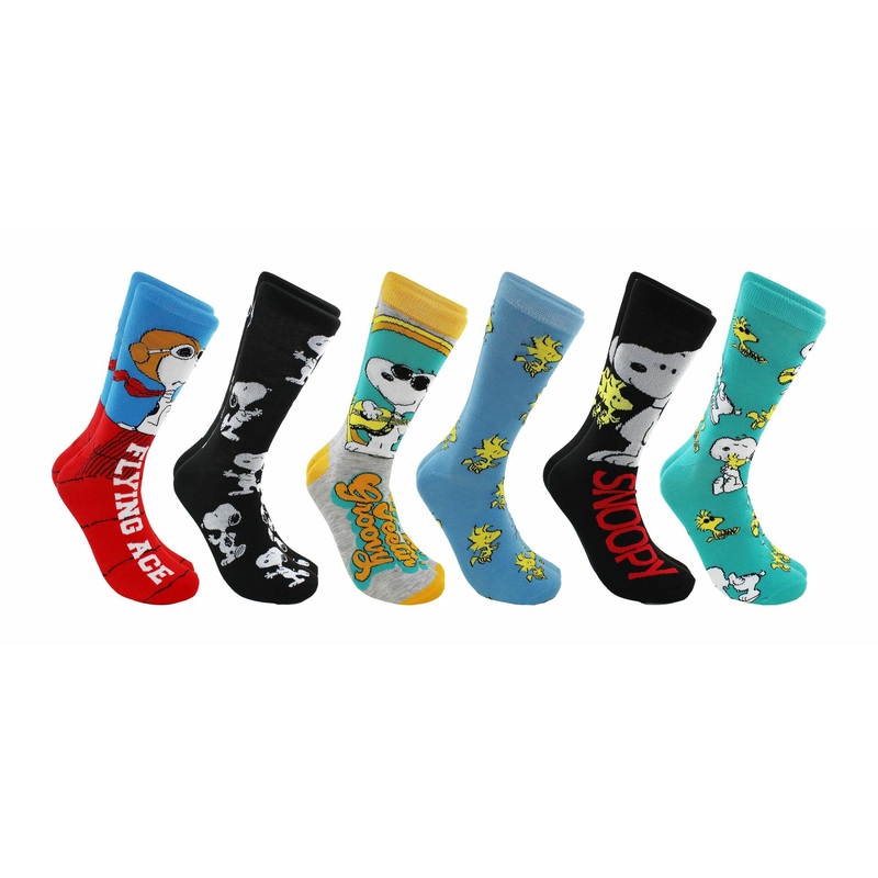 Peanuts Snoopy & Woodstock Adult Casual Crew Socks, 6-Pack, Size 6-12
