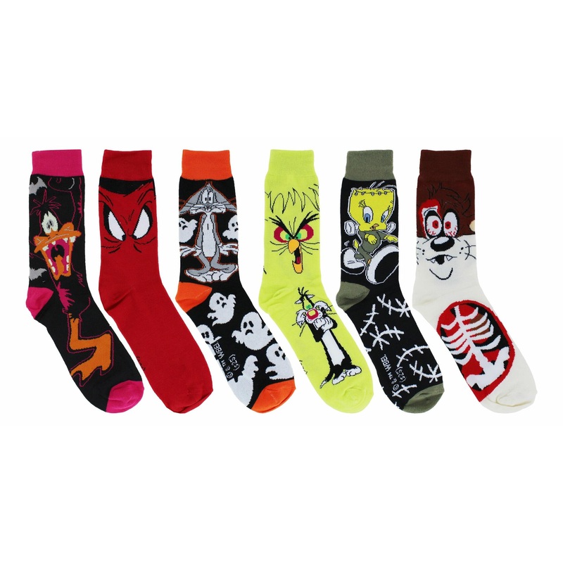 Looney Tunes Monsters Adult Casual Crew Socks, 6-Pack, Size 6-12