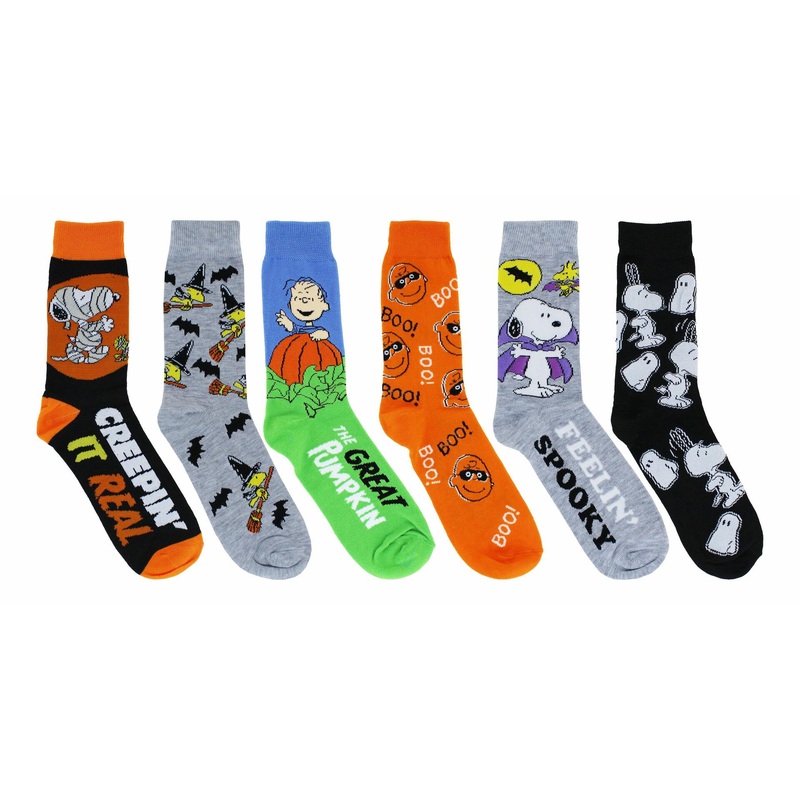 Peanuts Great Pumpkin Adult Casual Crew Socks, 6-Pack, Size 6-12