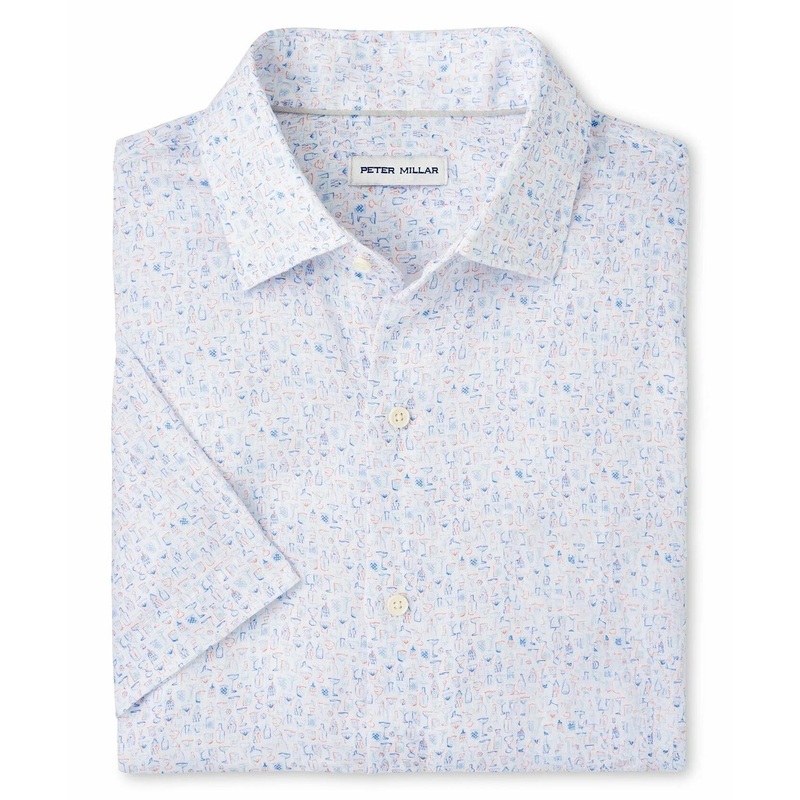 Peter Millar Short Sleeve Soiree Linen Sport Shirt, XLT
