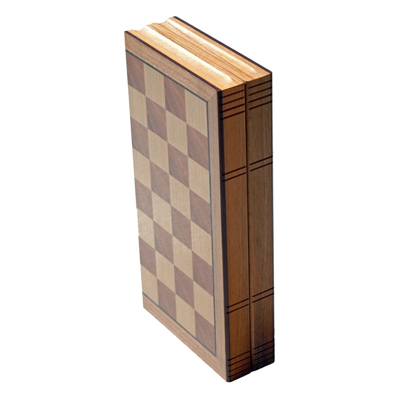 Book Style Folding Chess Set  Oak Wood Board 11 in.