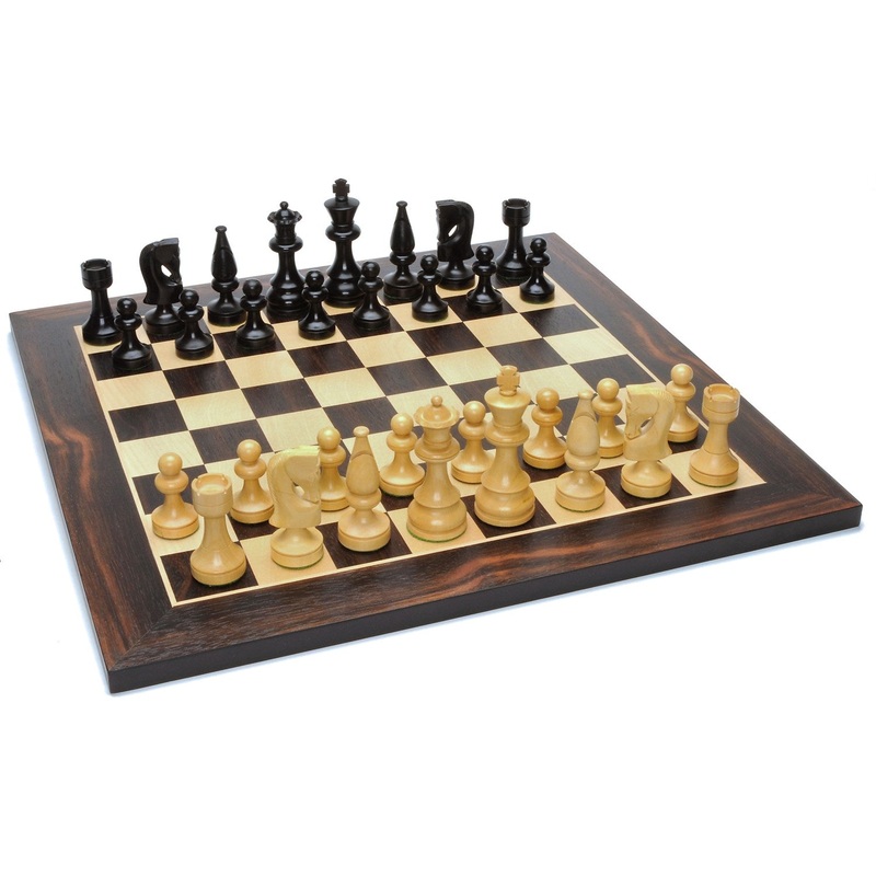 Russian Style Chess Set  Weighted Pieces & Black Stained Wood Board 15 in.