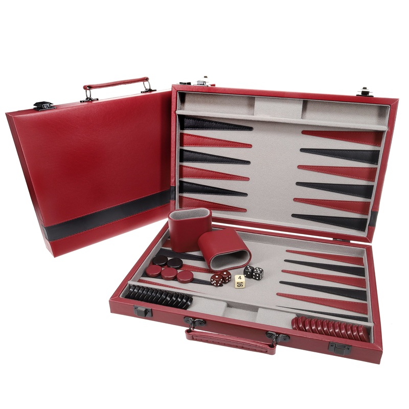 Tournament Backgammon Set  Burgundy & Black Leatherette