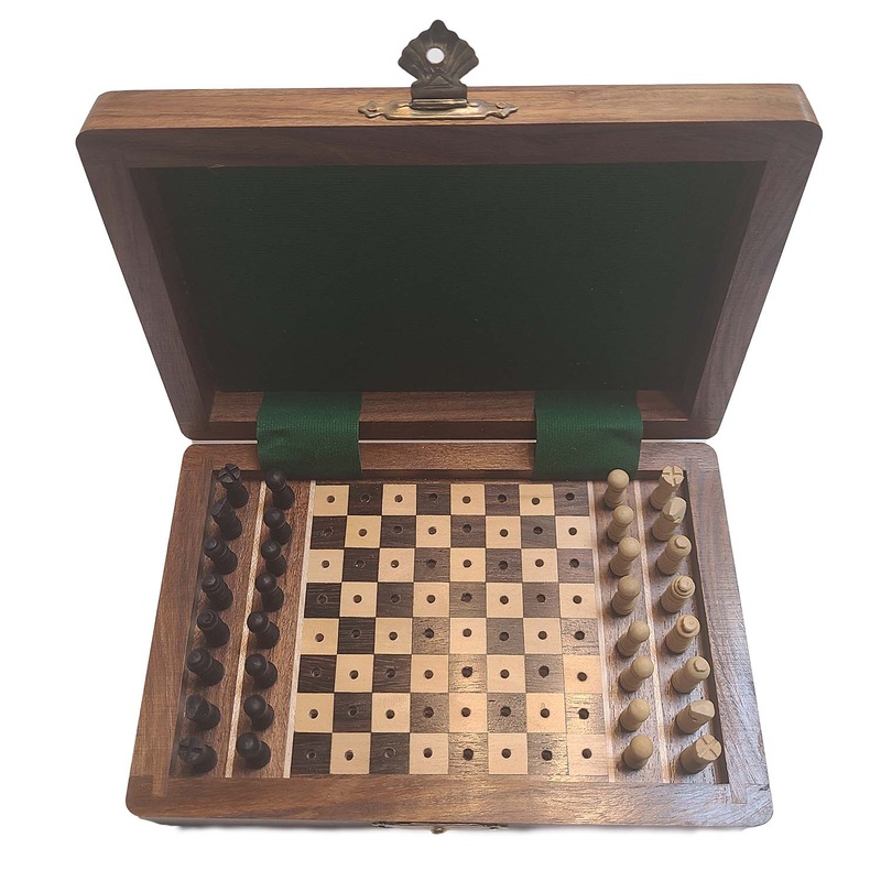 Wooden Travel Chess Set with Pegged Chessmen  6 inches
